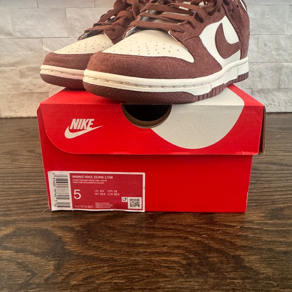Nike Dunk Low Phantom Red/Sepia and White Sneakers- Size 5 Women’s